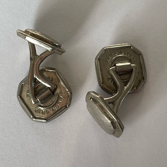 Belais 14k White Gold Front Talon Grip Signed Vintage Cufflinks - Picture 3 of 4